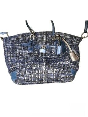 Rare Coach Chelsea Boucle Emerson Navy Blue Tweed Shoulder Tote Bag 17813